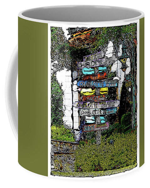 Charlotte Coffee Mug featuring the digital art Charlotte Signposts at The Green by SnapHappy Photos
