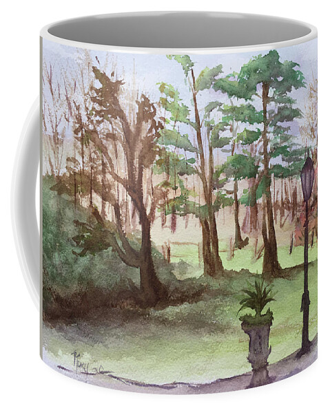 Landscape Coffee Mug featuring the painting Stanhill Court in Charlwood by Roxy Rich