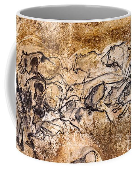 Chauvet Coffee Mug featuring the photograph Chauvet Lions and Bison by Weston Westmoreland