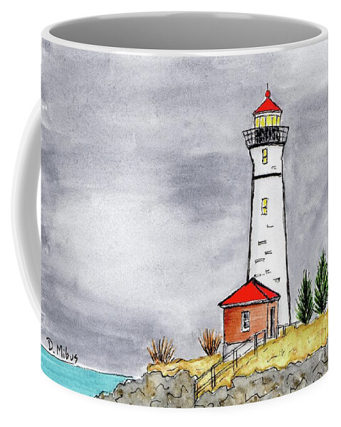 Maine Lighthouse Coffee Mug featuring the painting Brave Red Top Maine Lighthouse by Donna Mibus