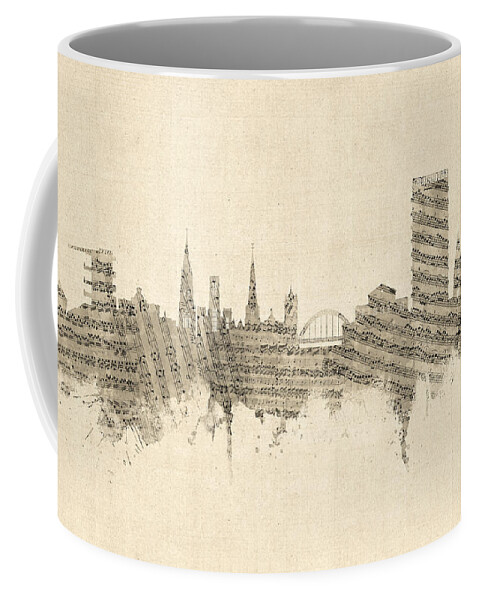 Cheltenham Coffee Mug featuring the digital art Cheltenham England Sheet Music Skyline by Michael Tompsett