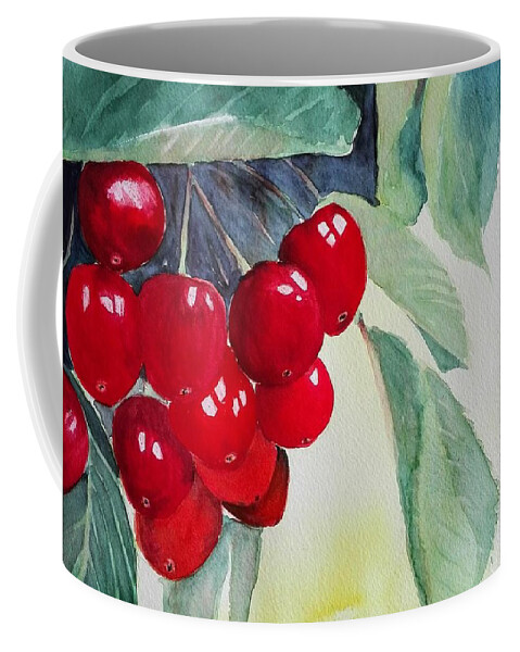 Fruit Coffee Mug featuring the painting Cherries by Sandie Croft