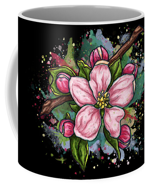 Flower Coffee Mug featuring the painting Cherry blossom painting on black background, pink flower art by Nadia CHEVREL