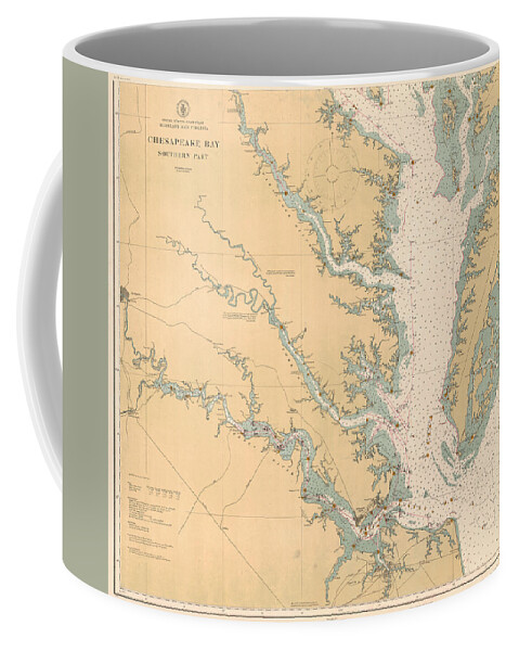 Chesapeake Bay Southern Part Coffee Mug featuring the digital art Chesapeake Bay Southern Part, Coast and Geodetic Survey Chart 78, Vintage 1914 by Nautical Chartworks
