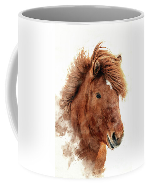 Icelandic Coffee Mug featuring the photograph Chestnut Icelandic horse, islenski hesturinn, digital watercolour. Close up of face and mane. by Jane Rix