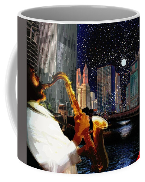 Saxophone Coffee Mug featuring the digital art Chi Town Sax by Joe Roache