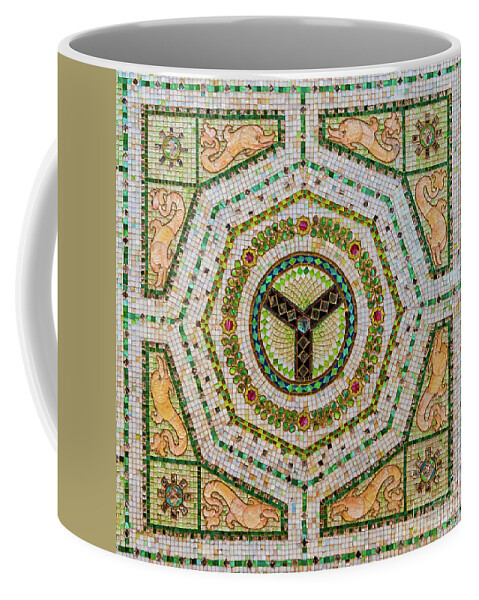 Art Coffee Mug featuring the photograph Chicago Cultural Center Ceiling with Y Symbol in Mosaic by David Levin
