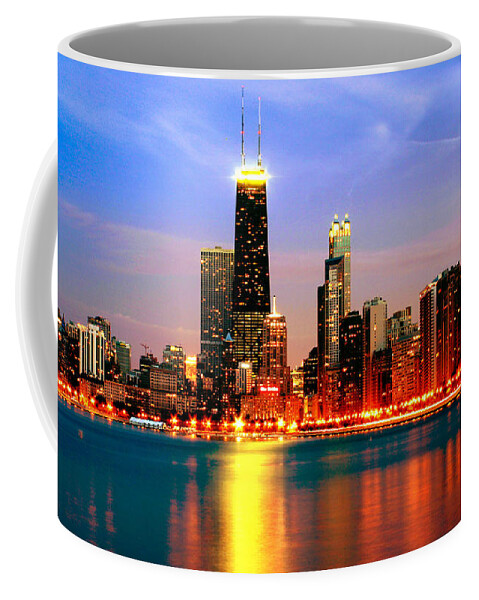Architecture Coffee Mug featuring the photograph Chicago Dusk Skyline Red by Patrick Malon