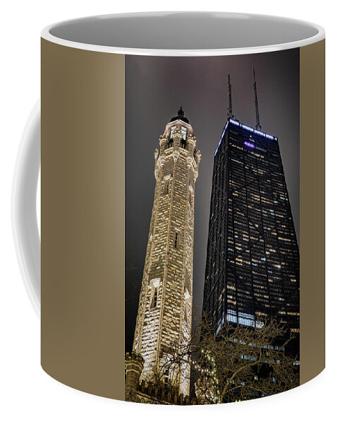 Chicago Coffee Mug featuring the photograph Chicago Landmarks--Water Tower and John Hancock Building by Stephen Stookey