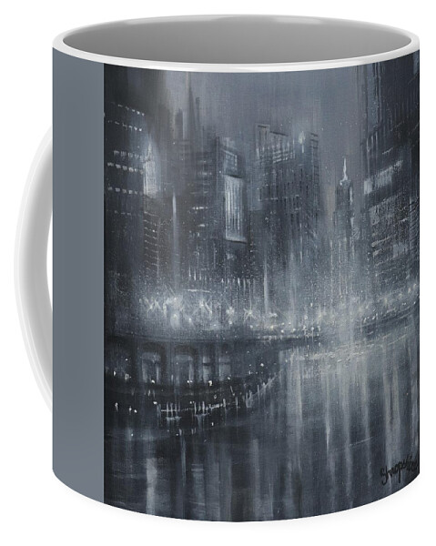 Chicago Coffee Mug featuring the painting Chicago Noir by Tom Shropshire