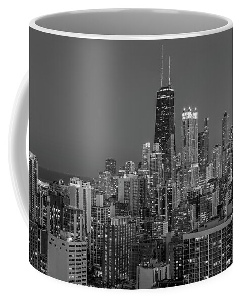 3scape Coffee Mug featuring the photograph Chicago's Streeterville at Dusk Panoramic BW by Adam Romanowicz
