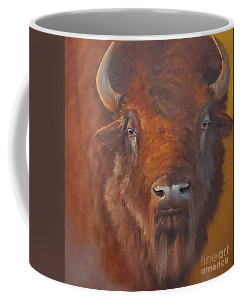 Bison Bull Coffee Mug featuring the painting Chief by Paul K Hill