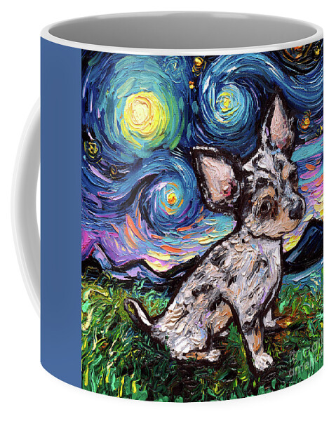 Chihuahua Coffee Mug featuring the painting Chihuahua Merle Teacup Night by Aja Trier