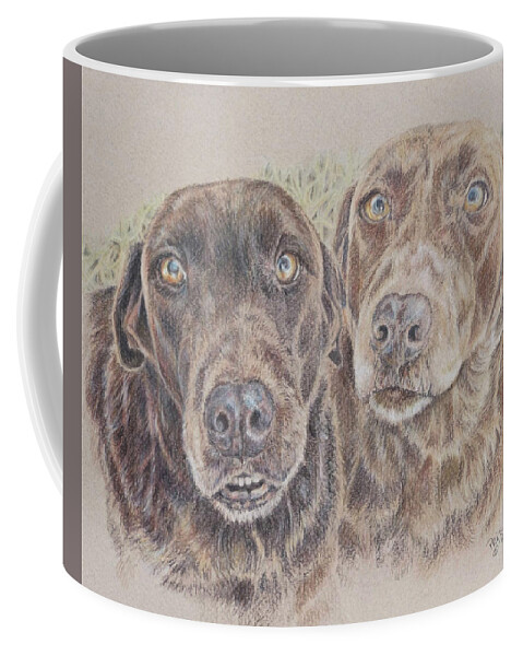 Dog Coffee Mug featuring the drawing Chocolates for Two by Pris Hardy