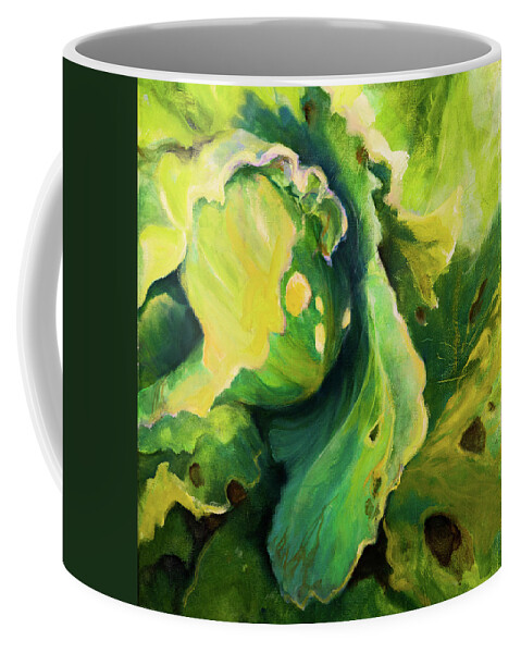 Green Coffee Mug featuring the painting Chou Chou Vert by Carol Klingel