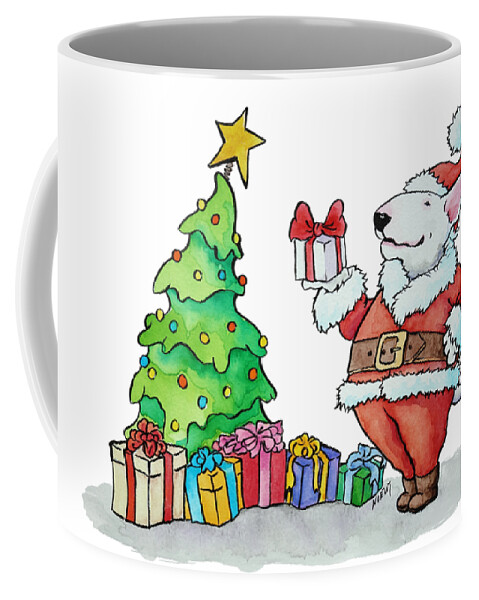 Bull Terrier Coffee Mug featuring the painting Christmas Bull Terrier by Jindra Noewi