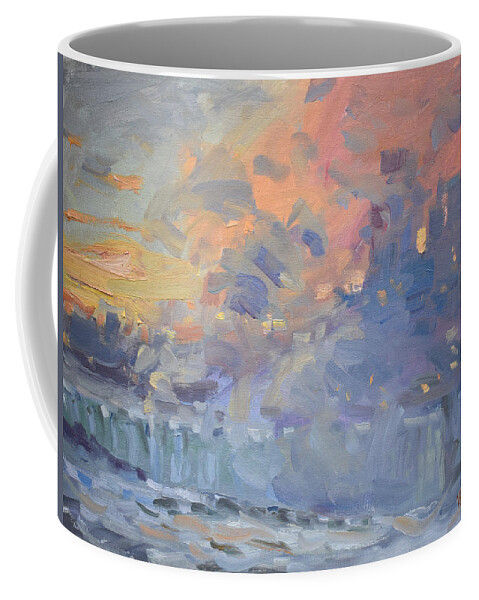 Evening Coffee Mug featuring the painting Christmas Eve at Niagara Falls by Ylli Haruni