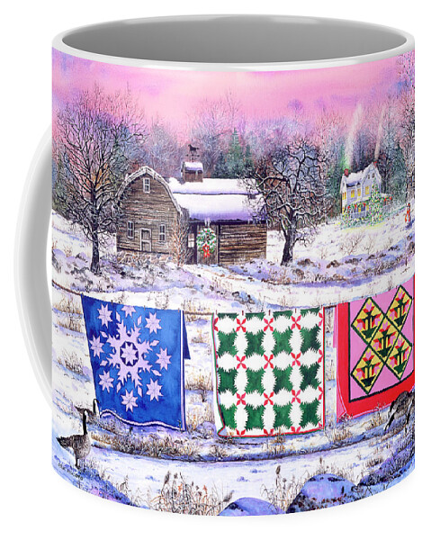 Christmas Coffee Mug featuring the painting Christmas Eve Quilts by Diane Phalen