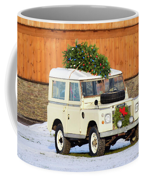Land Rover Coffee Mug featuring the photograph Christmas Land Rover by Nicole Lloyd