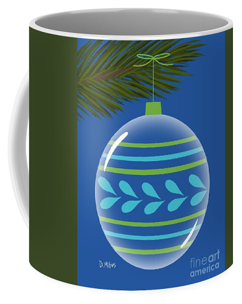  Coffee Mug featuring the digital art Christmas Ornament Blue and Green by Donna Mibus