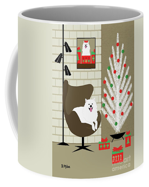 Mid Century Dog Coffee Mug featuring the digital art Christmas Room with Eskimo Dog by Donna Mibus