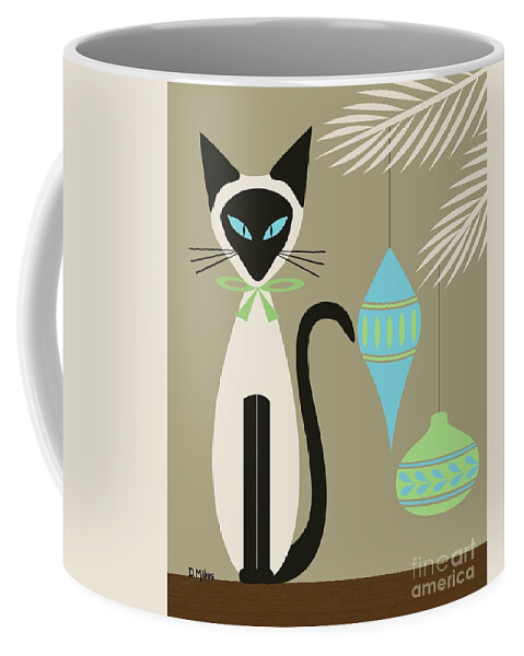Mid Century Cat Coffee Mug featuring the digital art Christmas Siamese with Ornaments by Donna Mibus