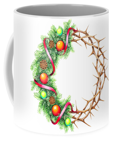 Christmas Coffee Mug featuring the painting Christmas wreath by Tish Wynne