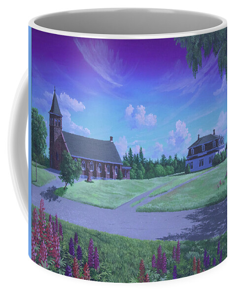 Judique Coffee Mug featuring the painting Church at Judique, Cape Breton by Michael Goguen