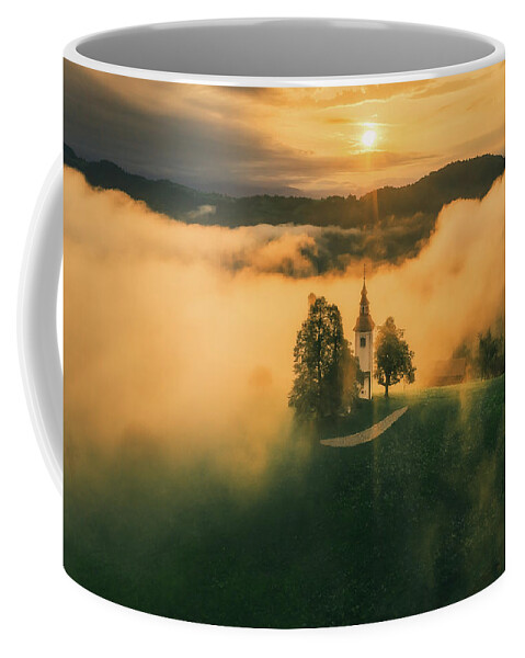 Sunrise Coffee Mug featuring the photograph Church in Cloud by Henry w Liu