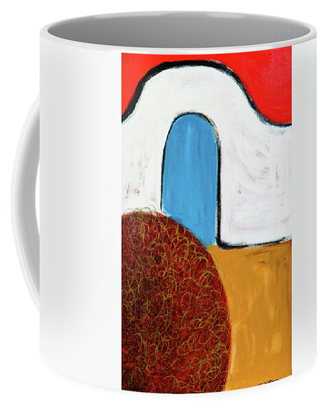 Adobe Wall Coffee Mug featuring the painting Church wall with tumbleweed by Ted Clifton