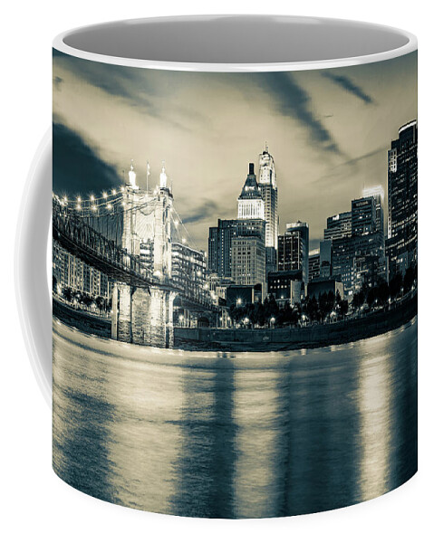 Cincy Skyline Coffee Mug featuring the photograph Cincinnati Ohio Architectural Cityscape in Sepia by Gregory Ballos