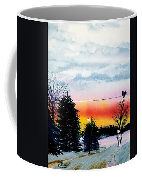 Michigan Sunset Coffee Mug featuring the painting Cindys Sunset by Ann Frederick