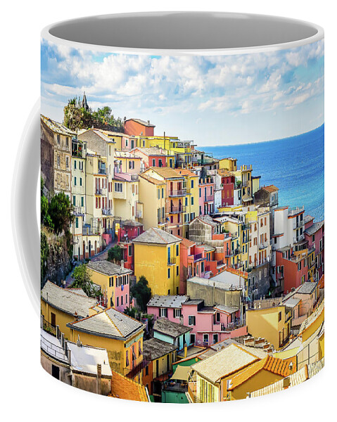 Cinque Terre Europe Italian Italy Liguria Mediterranean Vernazza Afternoon Architectural Ocean Ocean Side Architecture Beautiful Beauty Blue Building Buildings Coast Hillside Pastel Coffee Mug featuring the photograph Cinque Terre by Robert Miller