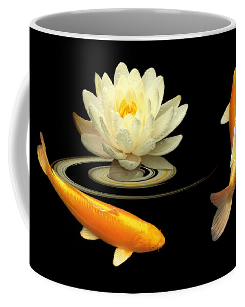 Koi Fish Coffee Mug featuring the photograph Circle Of Life - Koi Carp With Water Lily by Gill Billington
