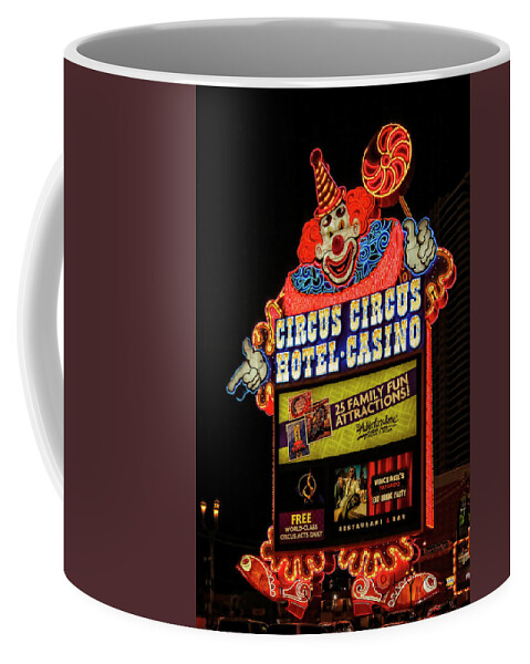 Circus Circus Coffee Mug featuring the photograph Circus Circus sign, Las Vegas by Tatiana Travelways
