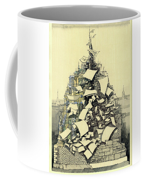Calvino Invisible Cities Illuminations Pen Ink Watercolor Coffee Mug featuring the drawing Cities and Eyes # 5 - Moriana by Paul HAIGH