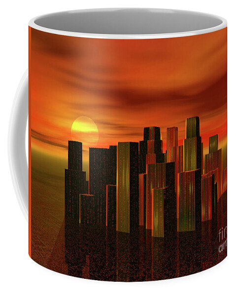 City Coffee Mug featuring the digital art City at Sunset by Phil Perkins