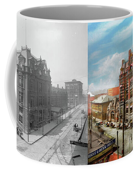 Cincinnati Coffee Mug featuring the photograph City - Cincinnati OH - The Central Union Terminal 1904 - Side by Side by Mike Savad