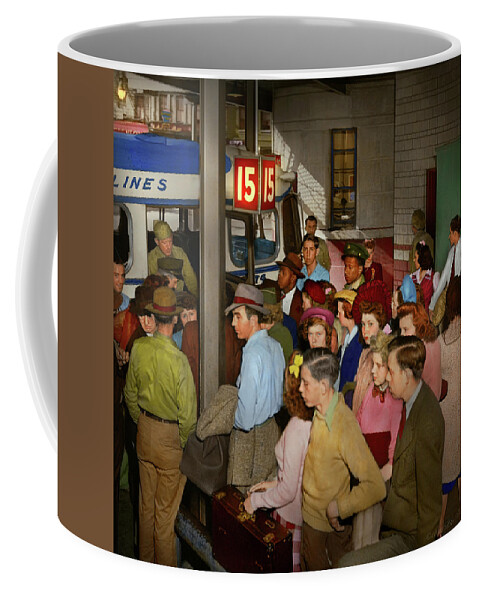 Cincinnati Coffee Mug featuring the photograph City - Cincinnati, OH - Traveling by bus 1943 by Mike Savad