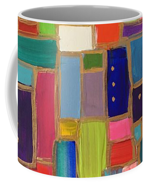 Color Splash Abstract Grid Bricks Contemporary Coffee Mug featuring the painting City Grid by Debora Sanders