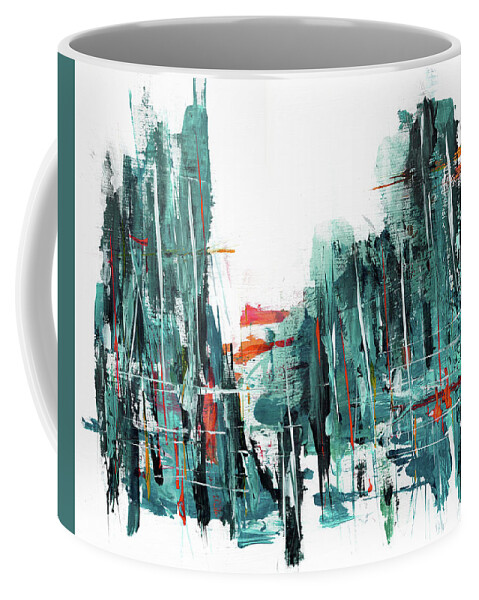 Turquoise Coffee Mug featuring the painting City Hussle by Diane Maley
