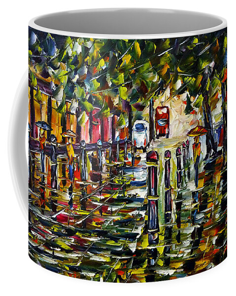 Rainy Cityscape Coffee Mug featuring the painting City In The Rain by Mirek Kuzniar
