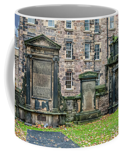 City Of Edinburgh Coffee Mug featuring the digital art City of Edinburgh Scotland - ancient cemetary by SnapHappy Photos