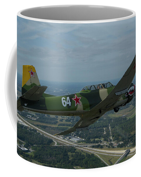 Airplane Coffee Mug featuring the photograph CJ6 in Flight by Carolyn Hutchins