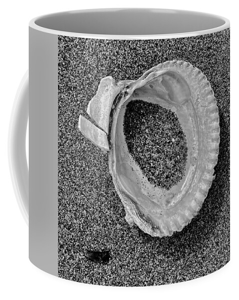 Black And White Coffee Mug featuring the photograph Clam Shell - Sandy Beach bw by Jerry Abbott