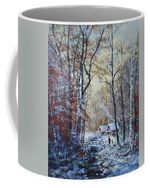 Currier And Ives Coffee Mug featuring the painting Classic Snow Scene by Tom Shropshire