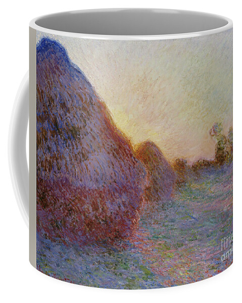 French Coffee Mug featuring the painting Claude Monet, Haystacks by Claude Monet