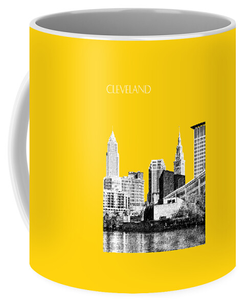 Architecture Coffee Mug featuring the digital art Cleveland Skyline 3 - Mustard by DB Artist
