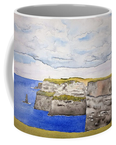 Watercolor Coffee Mug featuring the painting Cliffs of Moher by John Klobucher