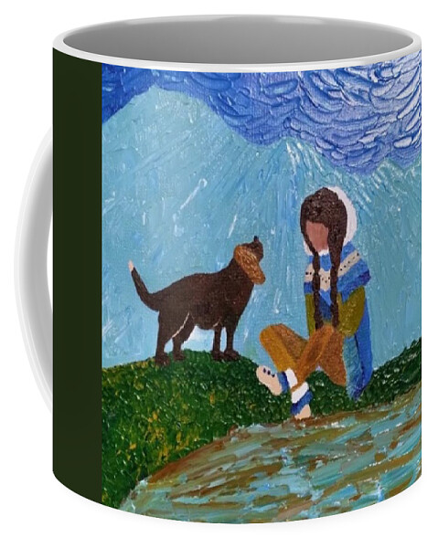 Girl And Dog Coffee Mug featuring the painting Close Friends by Kelly Johnson